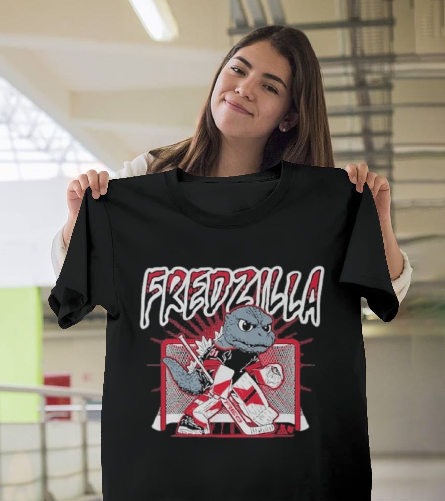 FredZilla Hockey Goalie Monster Art With Equipment And Net T-Shirt