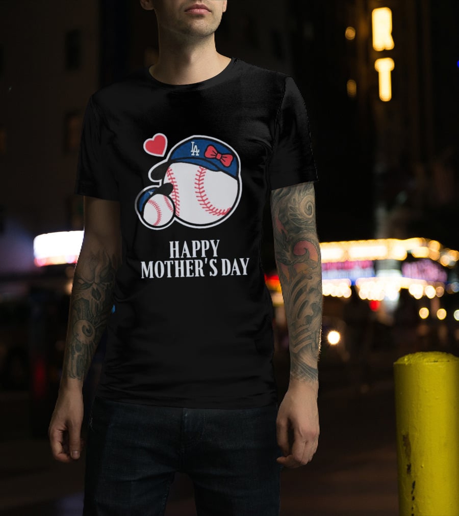 Happy Mother's Day 2026 LA Baseball Red Bow Heart T-Shirt