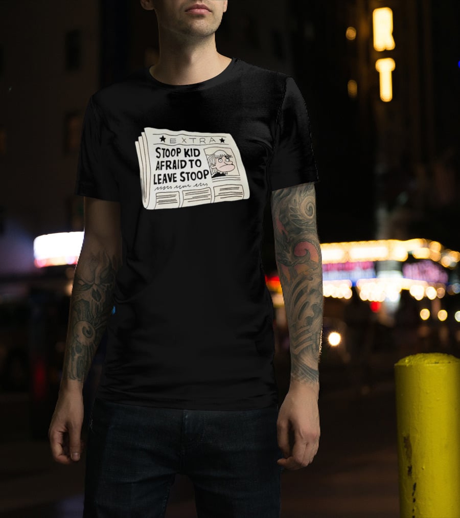Stoop Kid Afraid To Leave Stoop Newspaper Extra Cartoon Headline T-Shirt