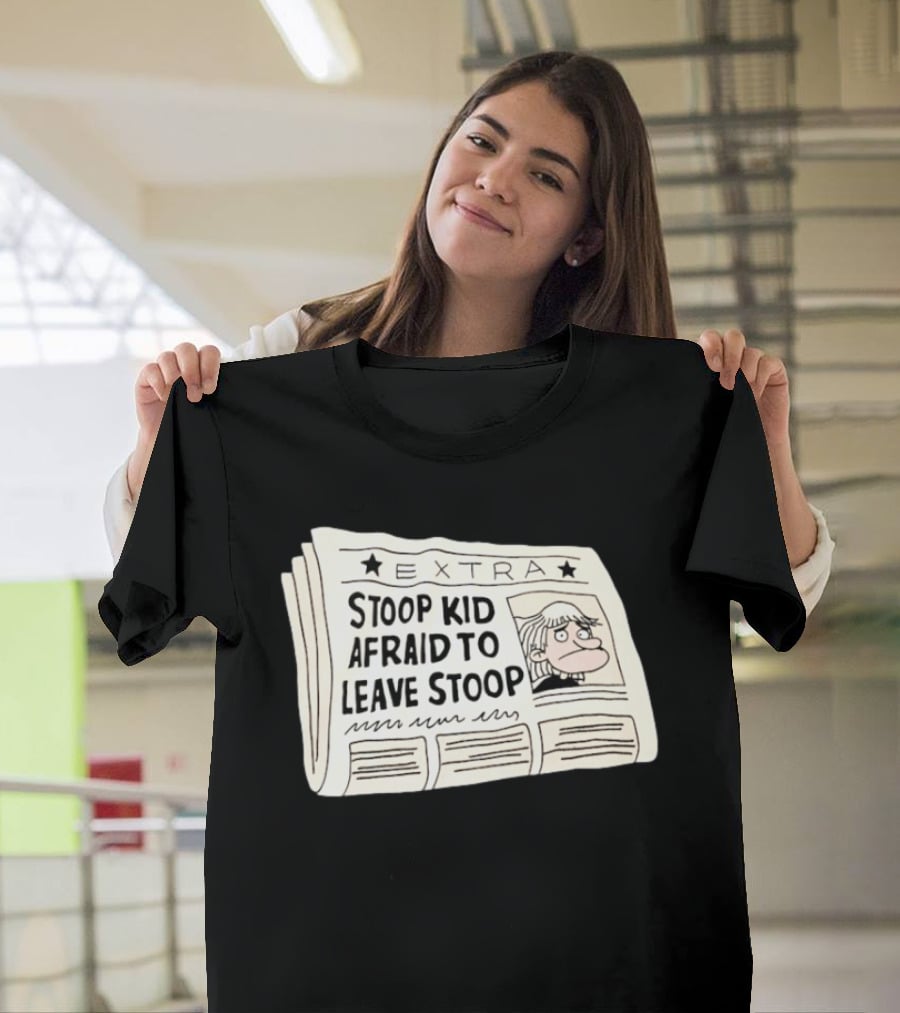 Stoop Kid Afraid To Leave Stoop Newspaper Extra Cartoon Headline T-Shirt
