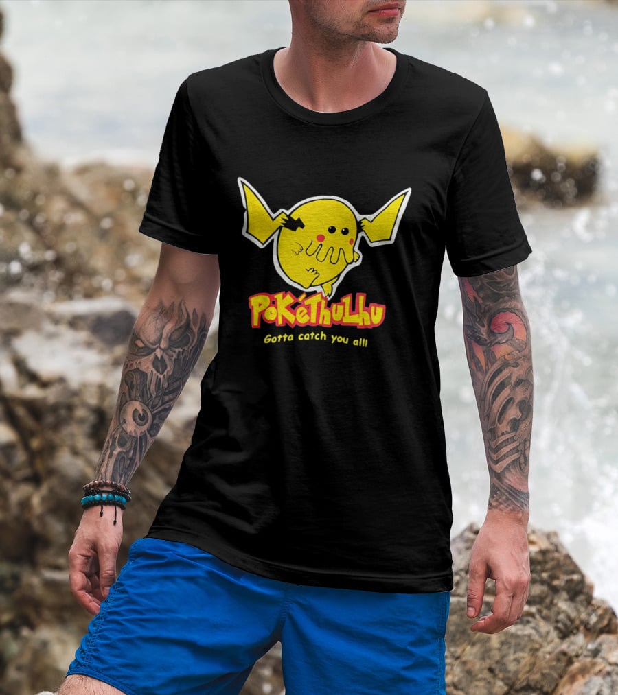 Pokethulhu Gotta Catch You All Yellow Hybrid T-Shirt