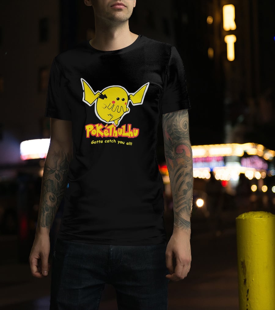 Pokethulhu Gotta Catch You All Yellow Hybrid T-Shirt