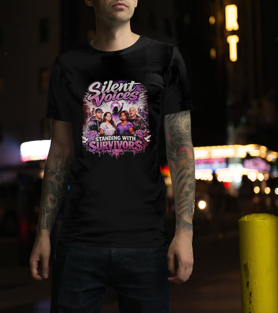 Silent Voices Standing With Survivors Ribbon And Roses Empowerment T-Shirt