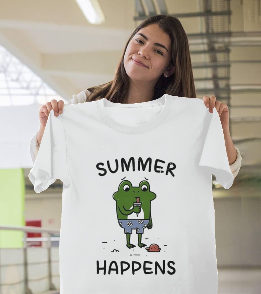 Frog Enjoying Ice Cream Summer Happens Fun Scene T-Shirt