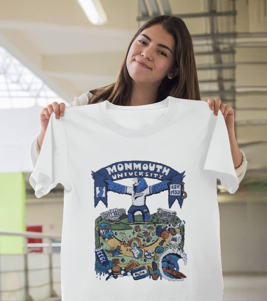 Monmouth University Julia Gash Shadow The Seahawk Est 1933 Campus Landmarks And Sports Motifs T-Shirt