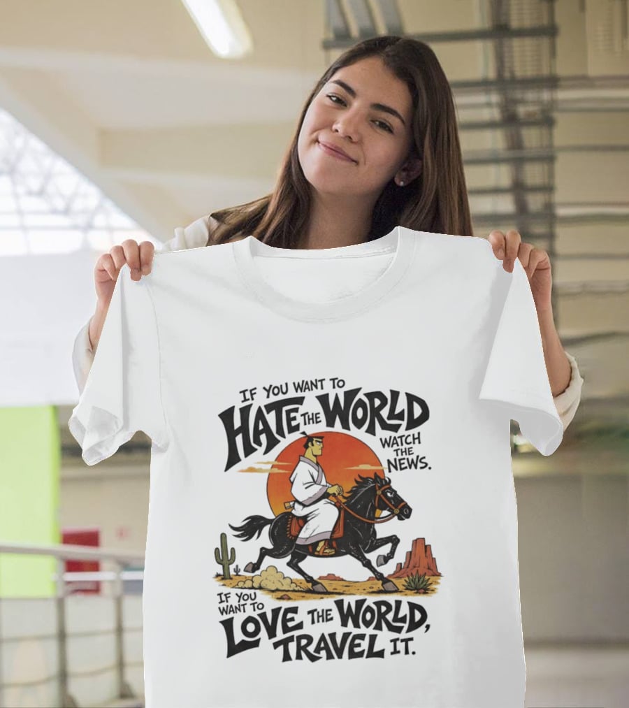 Samurai Jack Riding Black Horse In Desert Sunset Adventure The News Love The World Travel It T-Shirt
