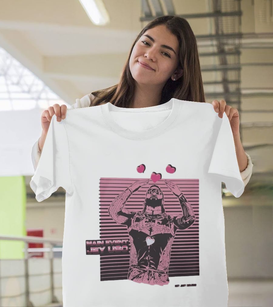 Main Event Jey Uso Ucey Jucey Pink Neon Heart Exclusive T-Shirt