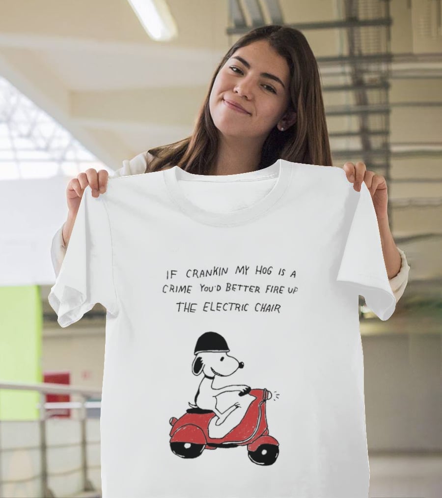 Snoopy Driving Red Motor Crankin My Hog Crime Electric Chair T-Shirt