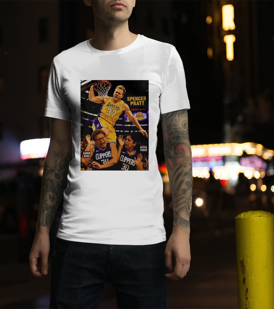 Los Angeles Lakers Spencer Pratt Dunks Staples Center Clippers Karen Bass Nithya Raman T-Shirt
