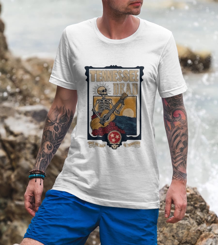 Tennessee Dead Skeleton Playing Guitar With Sun And Roses T-Shirt