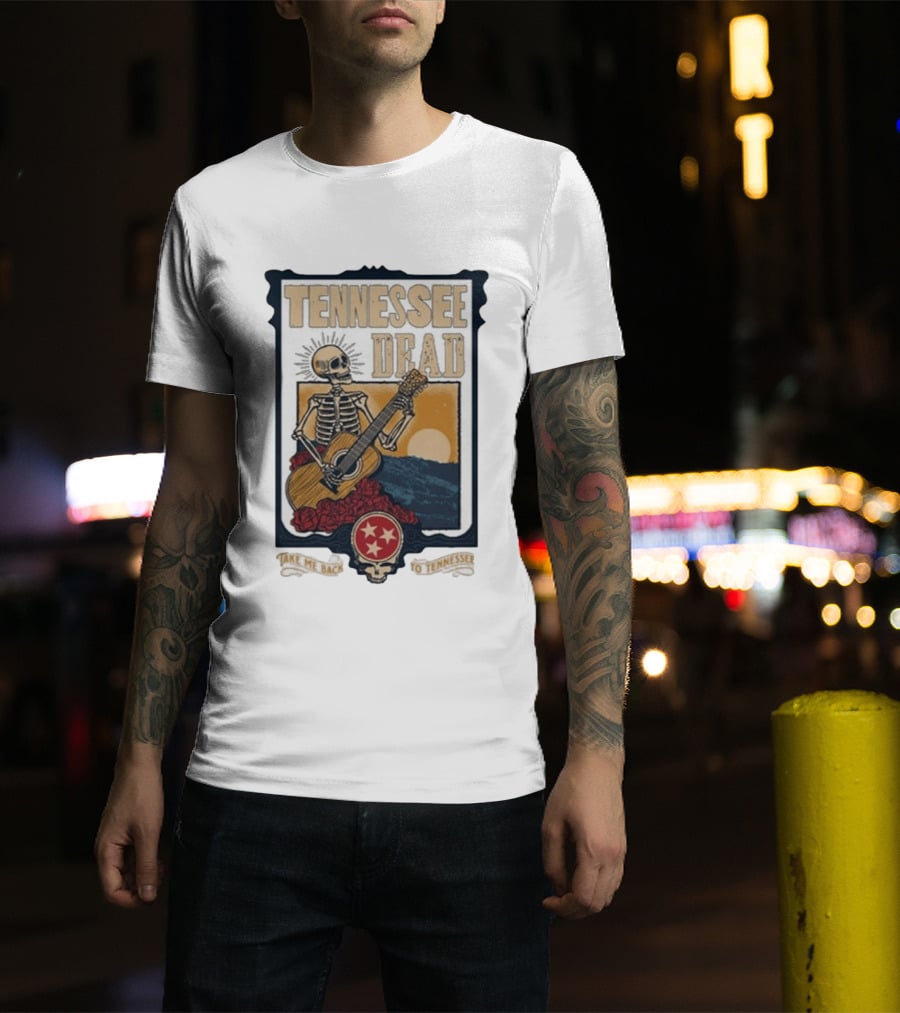 Tennessee Dead Skeleton Playing Guitar With Sun And Roses T-Shirt