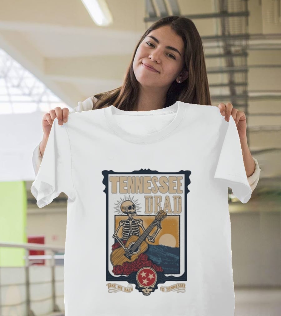 Tennessee Dead Skeleton Playing Guitar With Sun And Roses T-Shirt