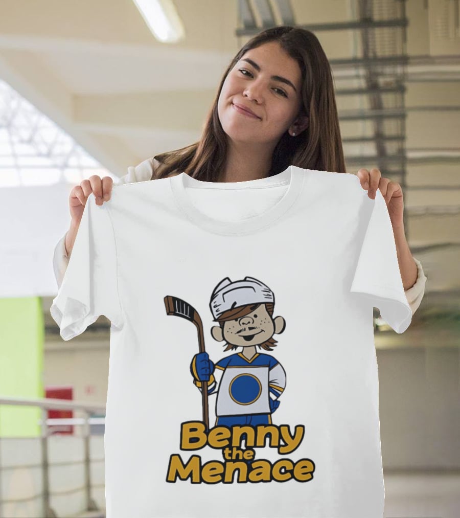 Benny The Menace Cartoon Character With Hockey Stick Buffalo Sabres T-Shirt