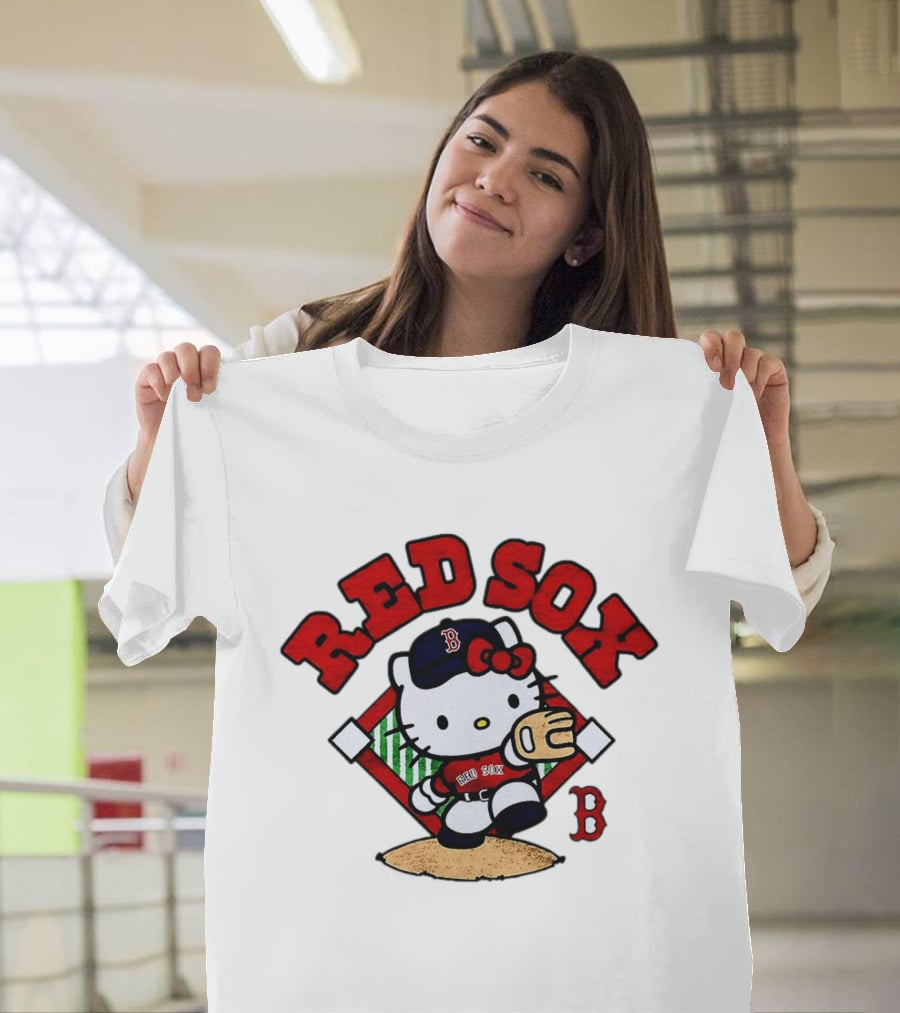 Hello Kitty Boston Red Sox Baseball 2026 MLB Throwback Red Sox And B Cap T-Shirt