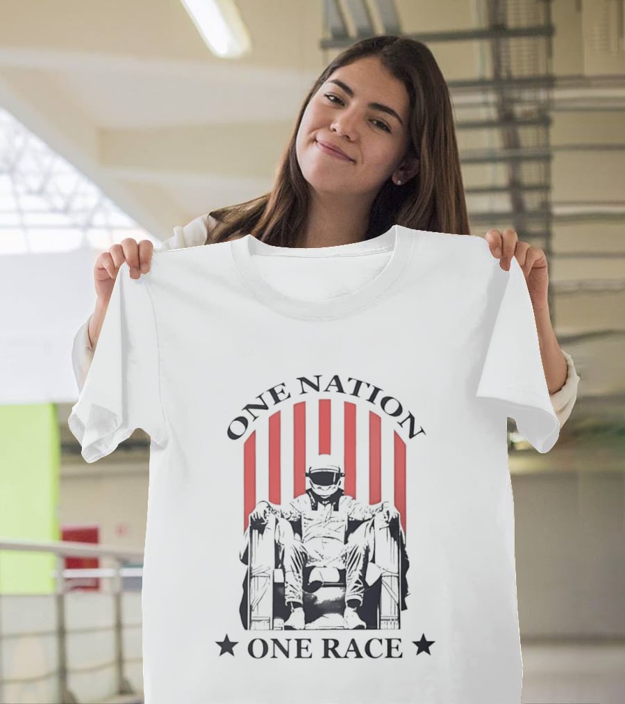 One Nation One Race Racing News Reaction Stars Statue Stripes T-Shirt