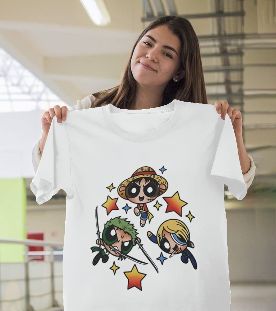 Luffy Zoro Sanji Fusion One Piece Powerpuff Girls Crossover Cute Anime Stars T-Shirt