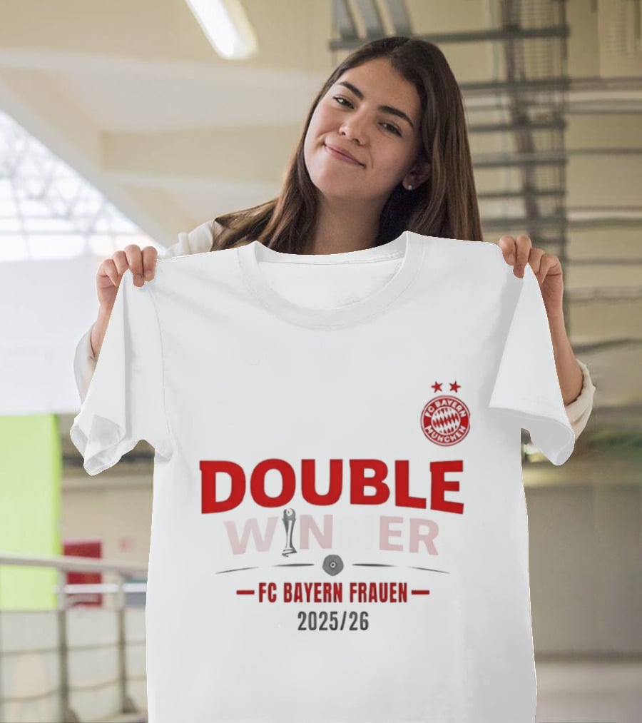Double Winner FC Bayern Frauen 2025 2026 Championship Victory T-Shirt