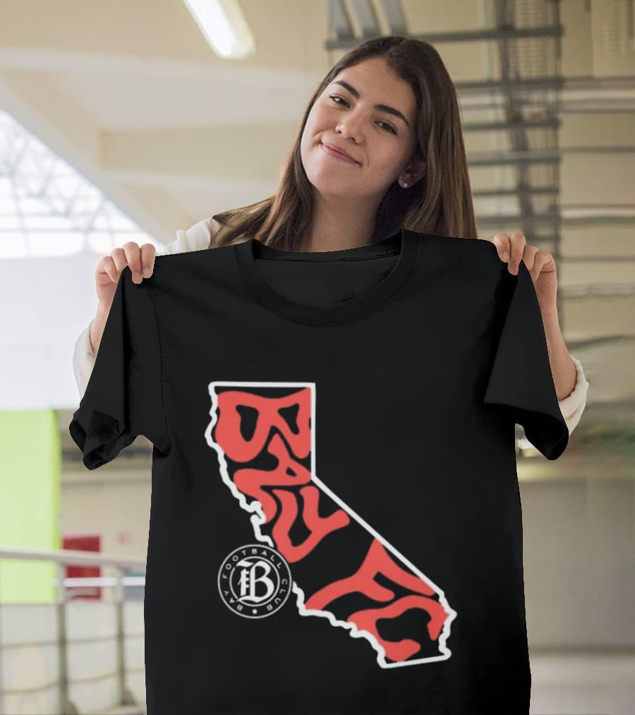 Bay FC Groovy Text California State Map Football Club T-Shirt