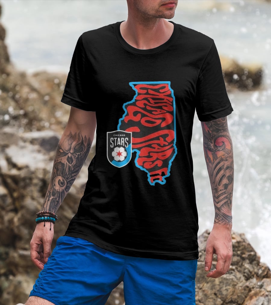 Chicago Stars FC Groovy Team State Illinois Map T-Shirt