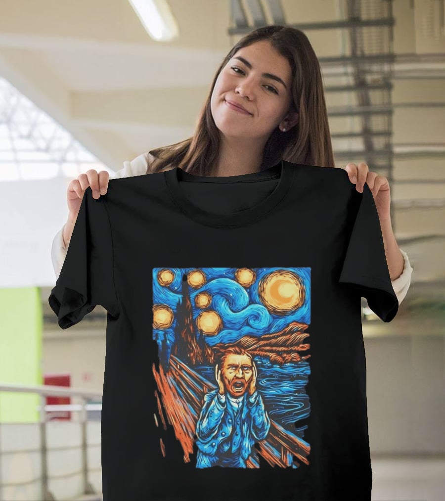 Vincent Van Gogh Starry Night Meets Edvard Munch The Scream Fusion T-Shirt