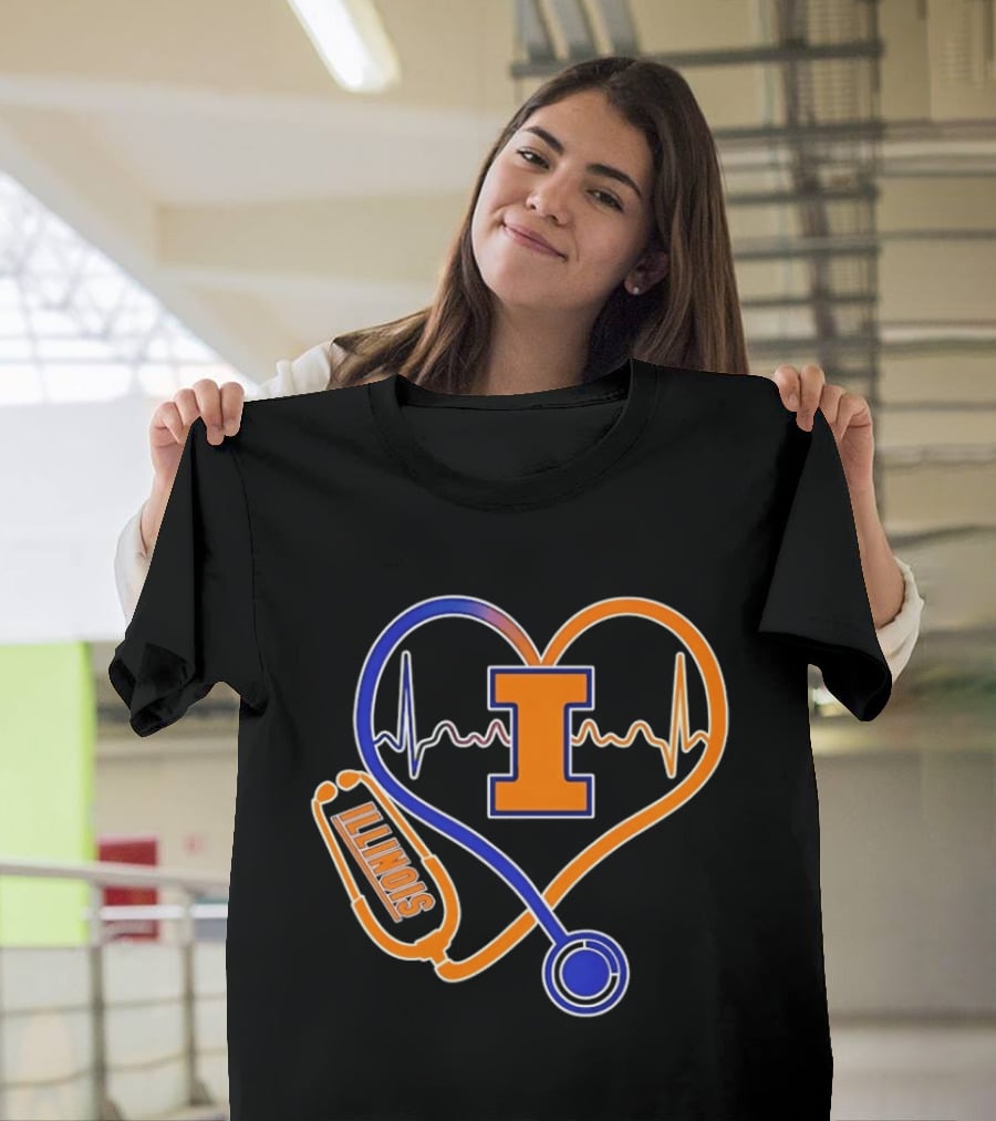 Illinois Fighting Illini Heartbeat I Nurse Stethoscope Love T-Shirt