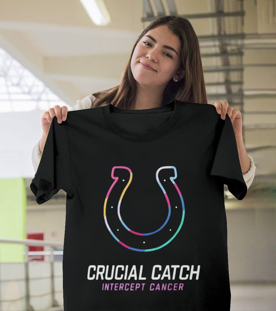 Indianapolis Colts Crucial Catch Intercept Cancer Neon Horseshoe T-Shirt