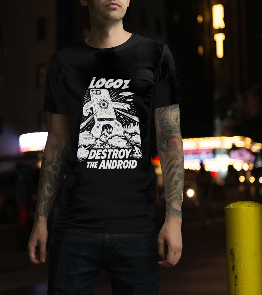 Logoz Destroy The Android Retro Style Comic T-Shirt