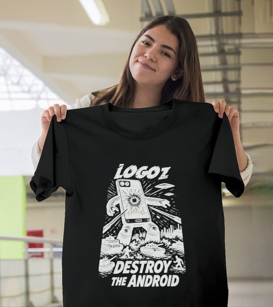 Logoz Destroy The Android Retro Style Comic T-Shirt