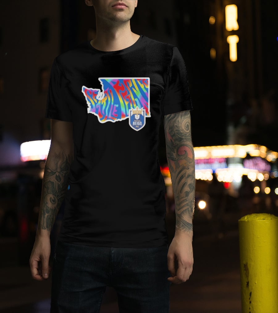 Seattle Reign FC Groovy Pride State Washington Map Rainbow T-Shirt