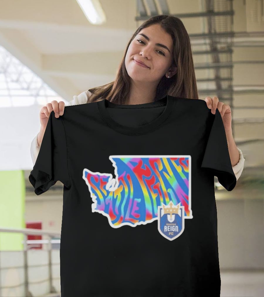 Seattle Reign FC Groovy Pride State Washington Map Rainbow T-Shirt