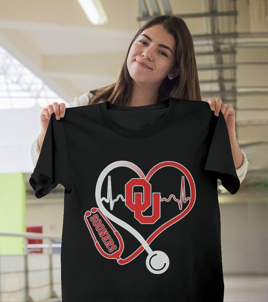 Oklahoma Sooners Heartbeat Nurse Love Stethoscope T-Shirt