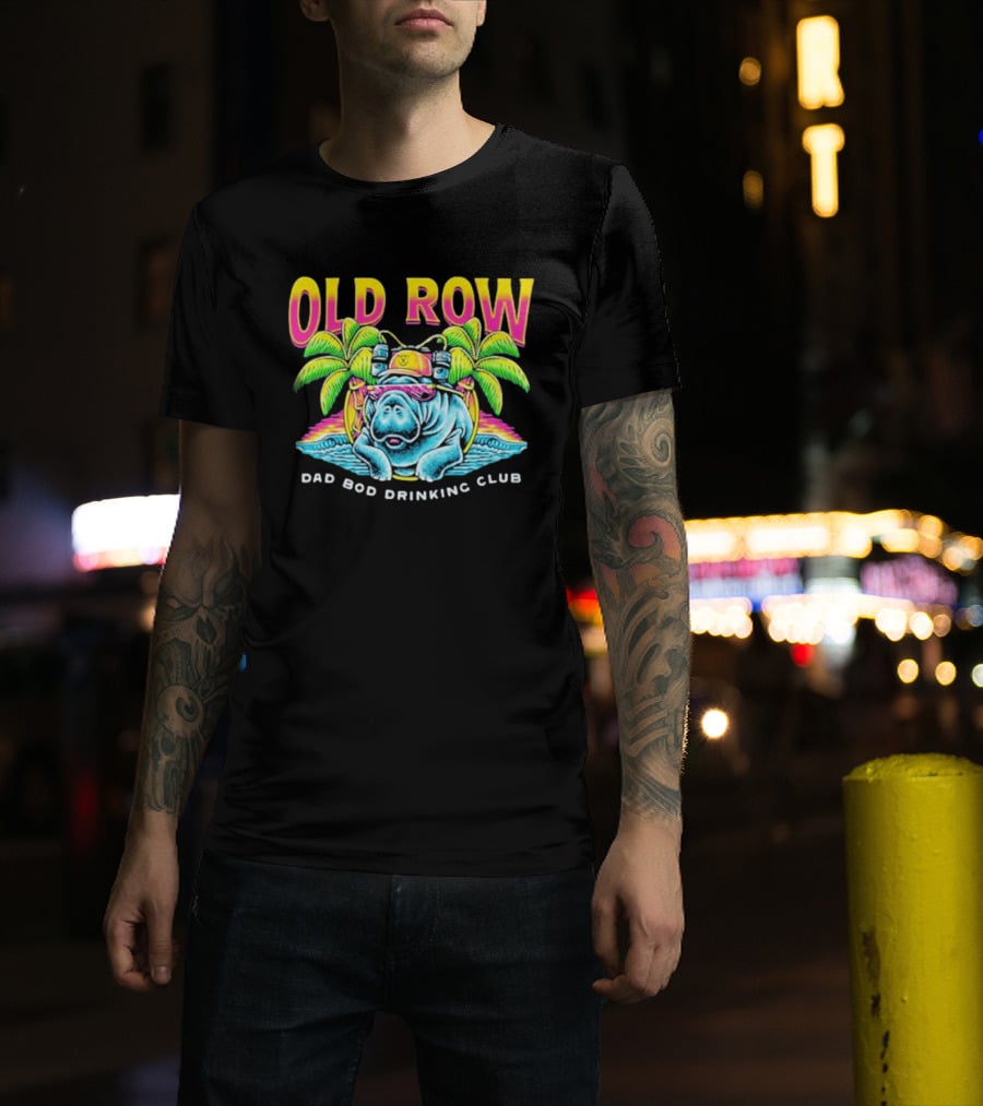 Old Row Dad Bod Drinking Club Manatee Tropical Palm Tree T-Shirt