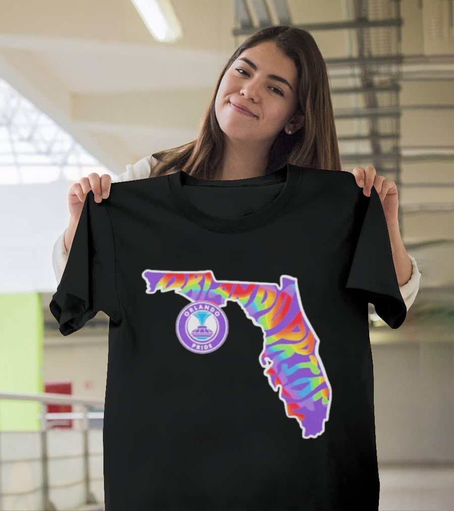 Orlando Pride Groovy Rainbow Florida Map T-Shirt