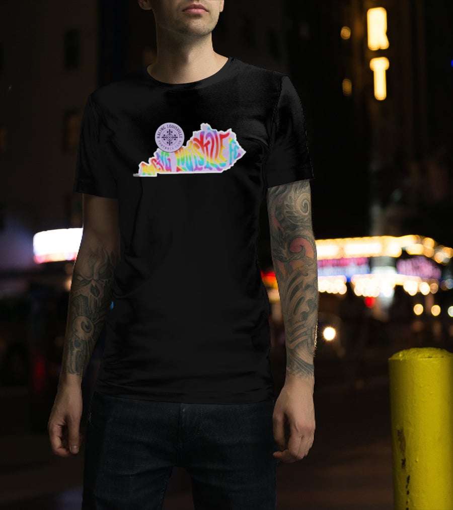 Racing Louisville FC Pride Kentucky State Map Groovy T-Shirt