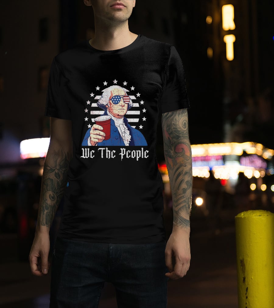We The People George Washington Patriotic American Flag Sunglasses T-Shirt