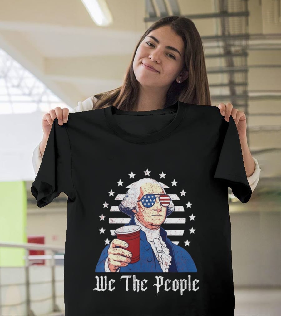 We The People George Washington Patriotic American Flag Sunglasses T-Shirt