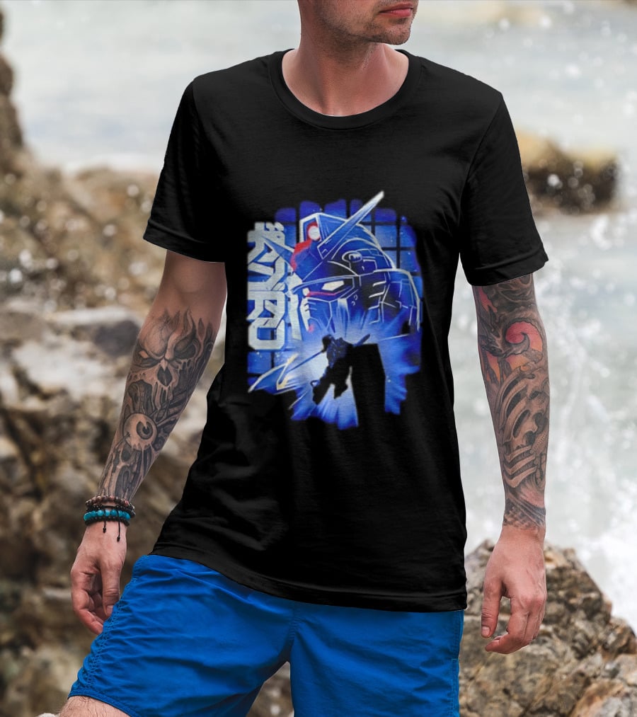 RX 78 2 Mobile Suit Gundam Fighter Neon Blue T-Shirt