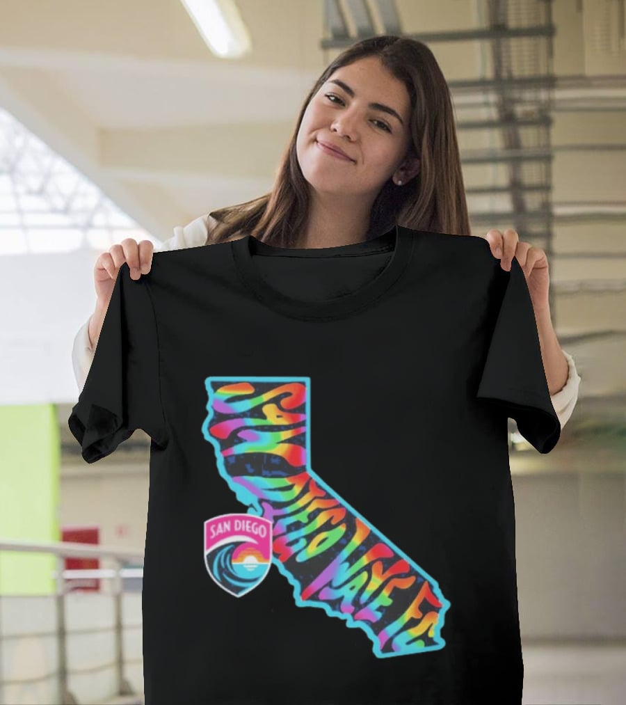 San Diego Wave FC Groovy Pride California Map T-Shirt