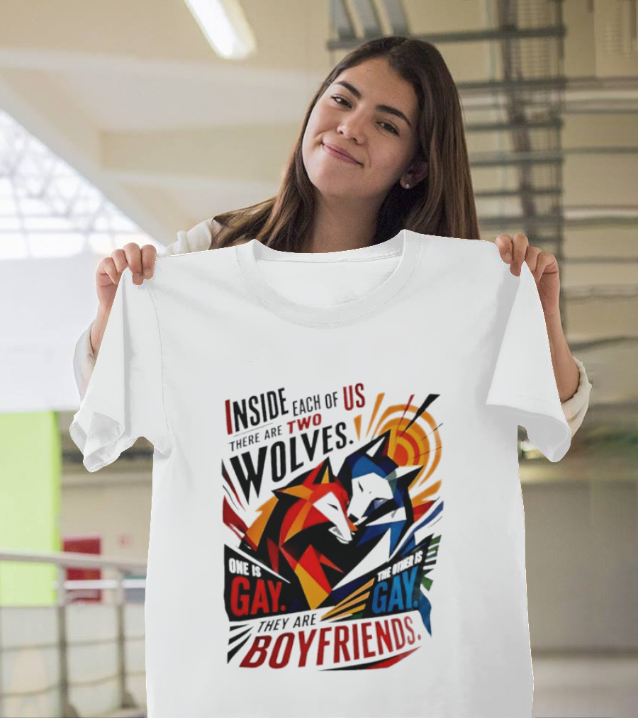 Inside Each Of Us There Are Two Wolves One Is Gay The Other Is Gay They Are Boyfriends T-Shirt