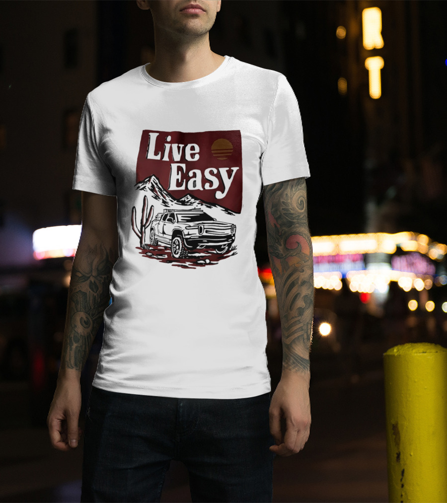 Live Easy Bronco Car Desert Adventure Sunset T-Shirt