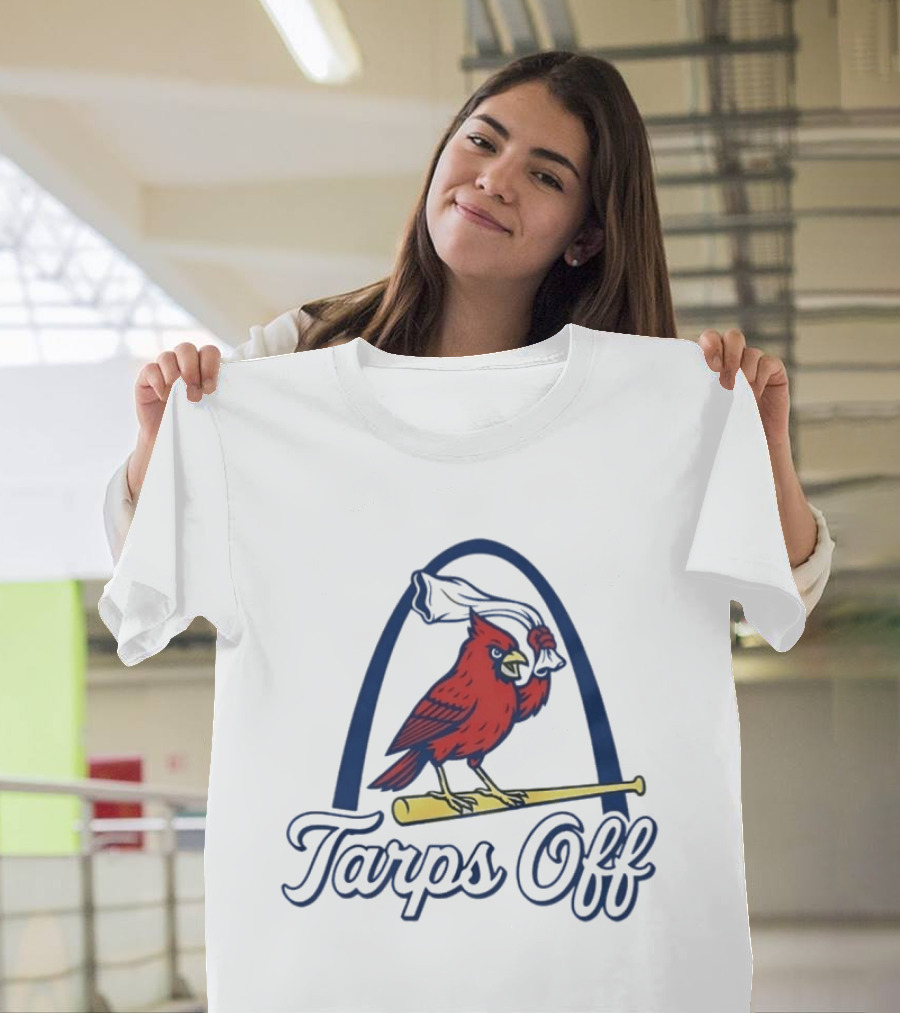 St. Louis Cardinals Tarps Off Bird Logo Arch Baseball T-Shirt