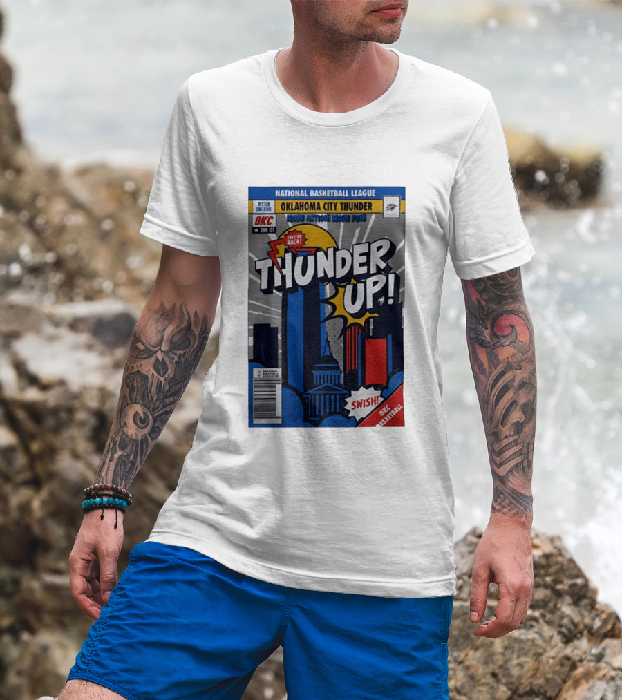 National Basketball League Oklahoma City Thunder Up Comic Swish They're Back OKC Basketball T-Shirt