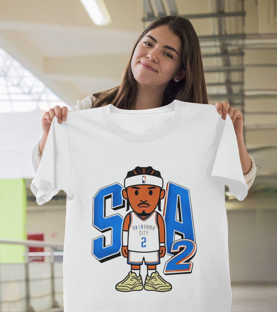 Shai Gilgeous Alexander Oklahoma City 2 Blue SA Caricature T-Shirt