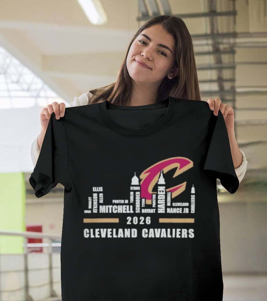 Cleveland Cavaliers 2026 Skyline Mitchell Bickerstaff Garland Allen Mobley Wade Okoro LeVert Stevens T-Shirt