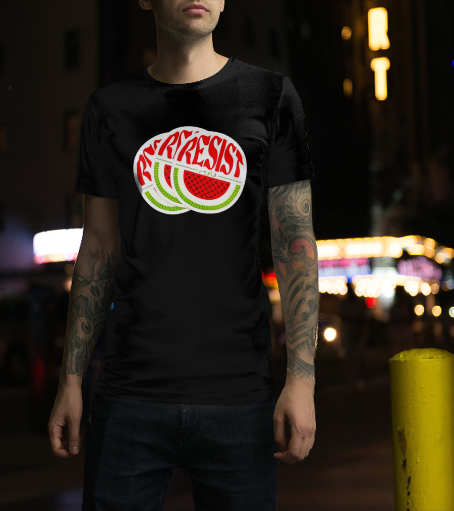 Watermelon Keffiyeh Resist Free Palestine Arabic Text قاوم T-Shirt