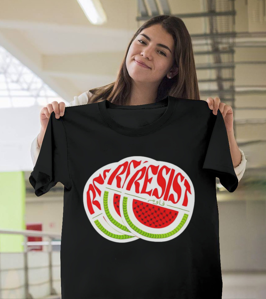 Watermelon Keffiyeh Resist Free Palestine Arabic Text قاوم T-Shirt