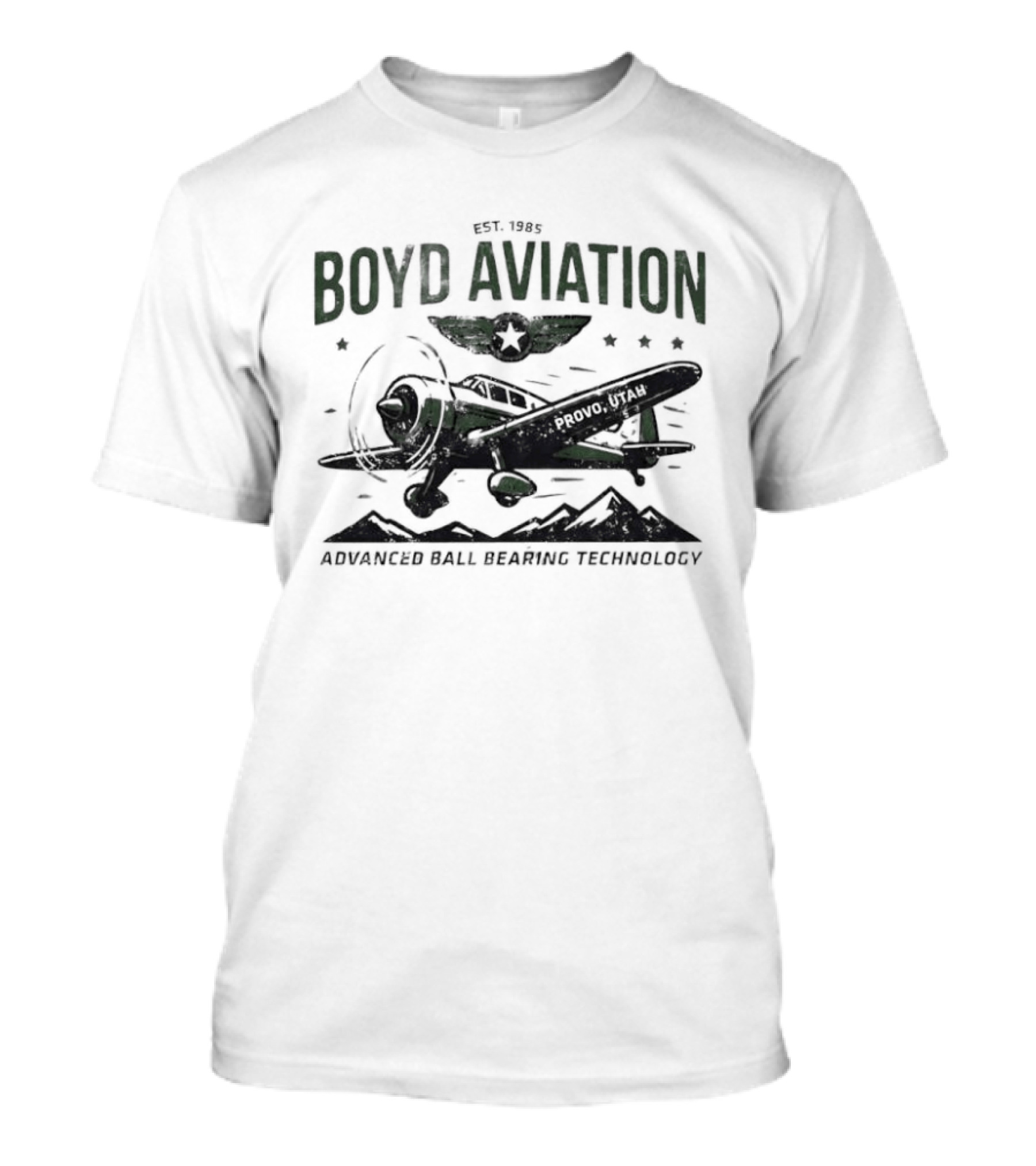 Boyd Aviation Advanced Ball Bearing Technology See The Stars Airplane And Mountain Scene T-Shirt