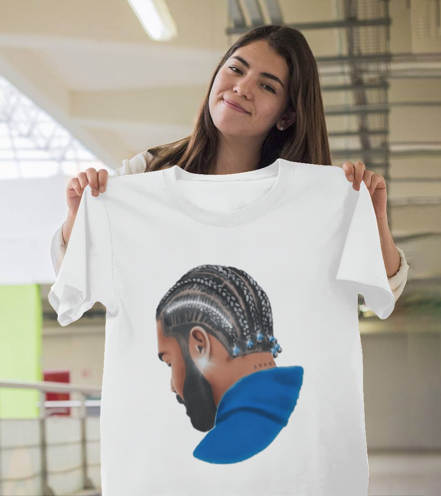 Drake Cornrow Braid Hairstyle Blue Sparkle T-Shirt