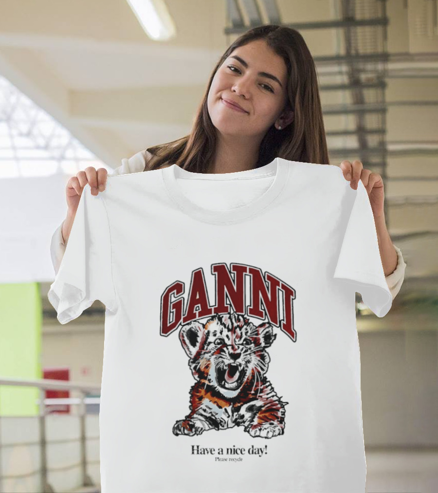 Ganni Have A Nice Day Please Recycle Tiger T-Shirt