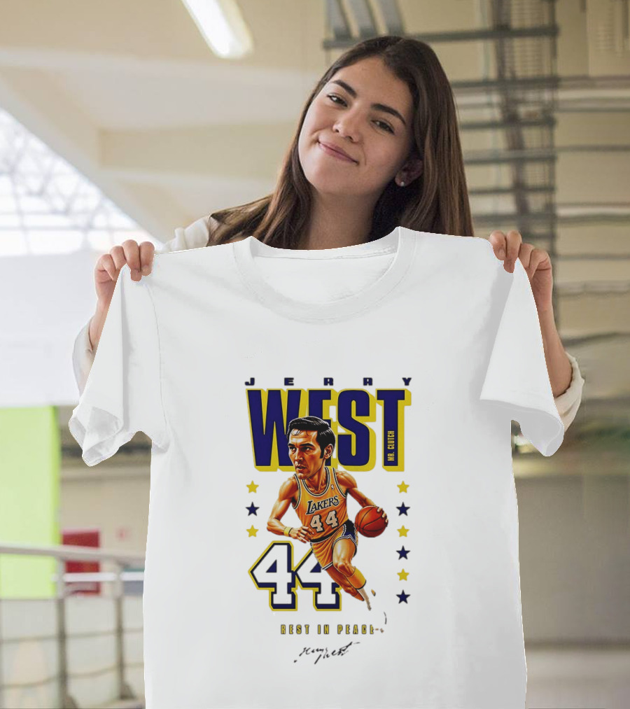 Jerry West Mr. Clutch Lakers Legend 44 Rest In Peace Caricature T-Shirt